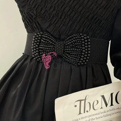 Centura eleganta din elastic cu funda BLT061AA Neagra - HandMade 